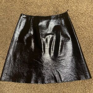 Burgundy patent Leather mini skirt with zip on front